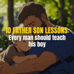 A father and son hug each other
